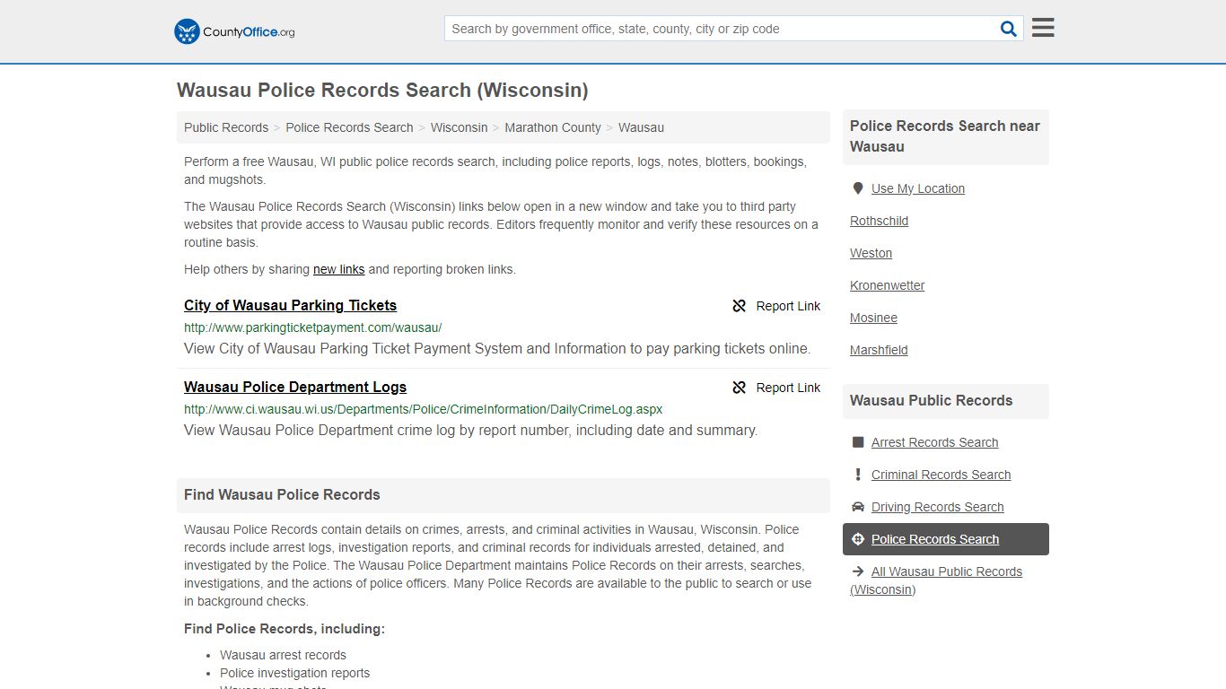 Wausau Police Records Search (Wisconsin) - County Office